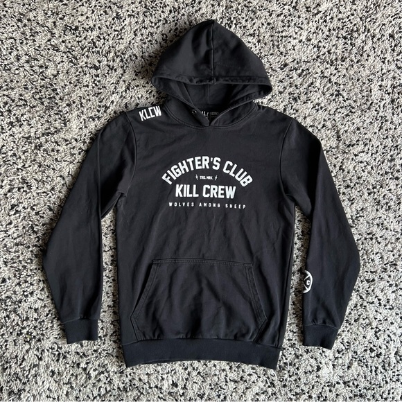 Kill Crew Other - Kill Crew Fighters Club Hoodie Black White Text Porrada Series Men’s Small